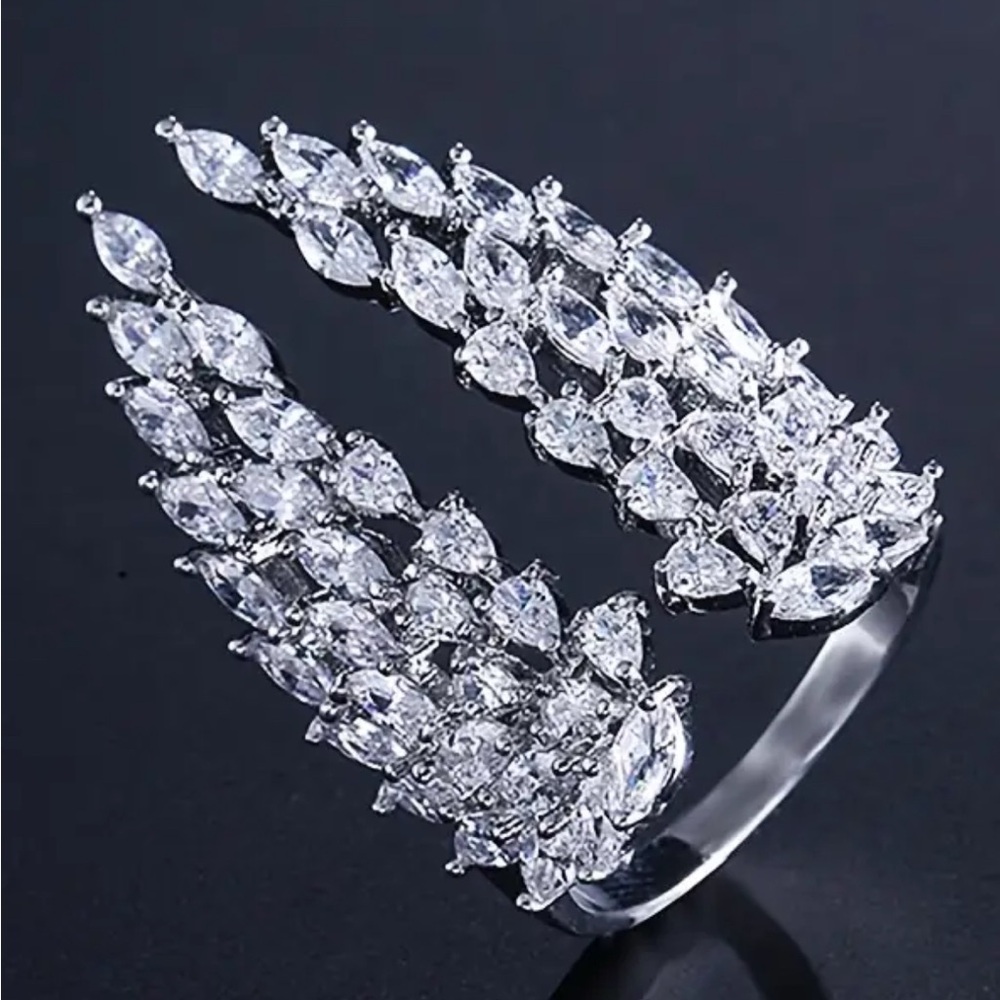 Angel Wings Silver Pave Adjustable Ring - Picture 2 of 2